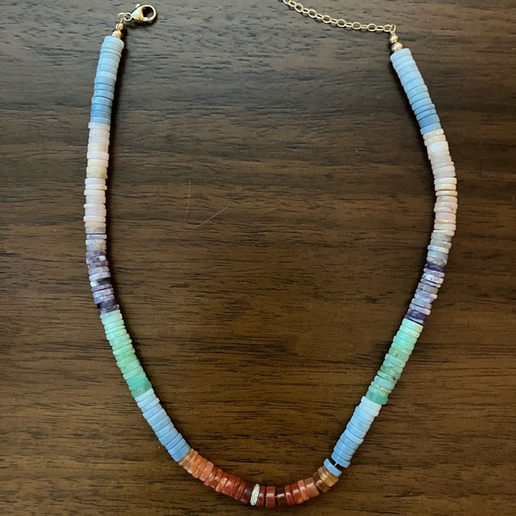 julia aeran Jewelry - Multicolor Opal and Diamond Beaded Necklace 14k gold